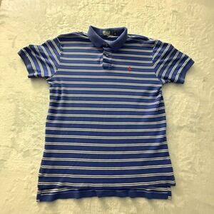 Polo Ralph Lauren Polo Shirt Mens Medium Blue Striped Short Sleeve Casual Pique